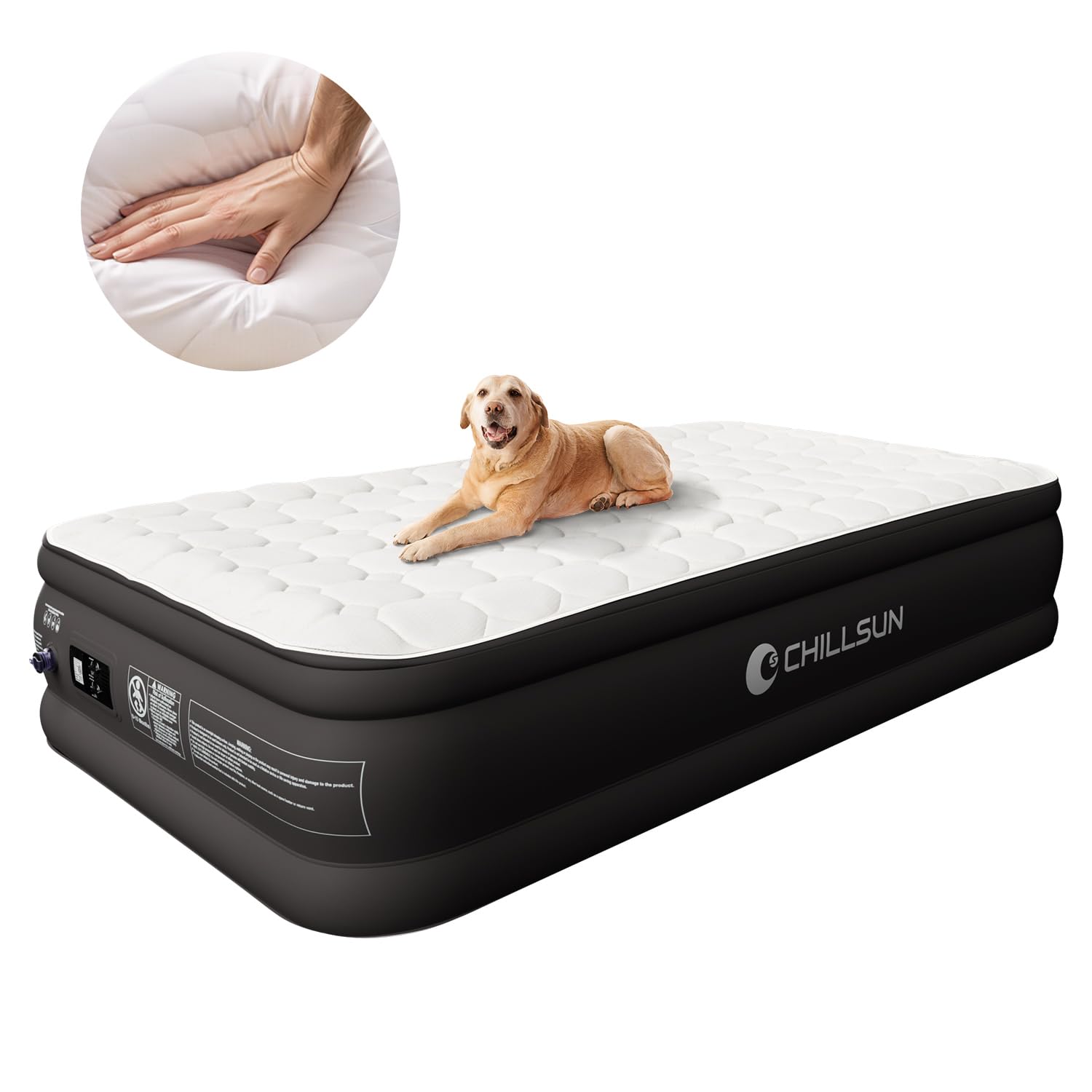 CHILLSUN Air Mattress Queen With Built in Pump - Upgraded Blow Up Bed,2 Mins Quick Self Inflatable and Deflate, 18"/650lbs Max, Strong Support, Flocked Top, Puncture Resistant, for Camping,Home,Guests